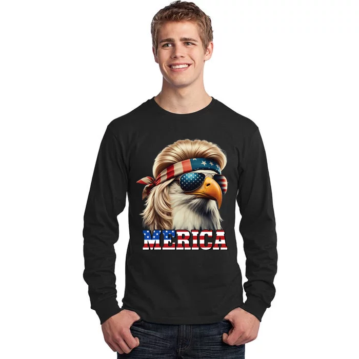 Funny Eagle Merica 4th July Blonde Wig Mullet Funny Man Tall Long Sleeve T-Shirt