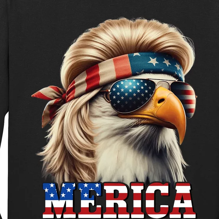 Funny Eagle Merica 4th July Blonde Wig Mullet Funny Man Tall Long Sleeve T-Shirt