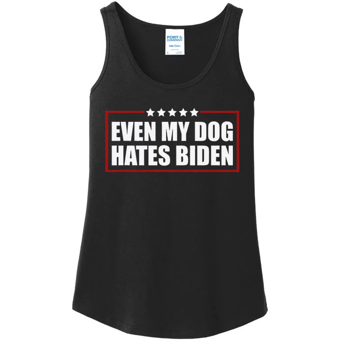 Funny Even My Dog Hates Biden Sarcastic Political Joke Ladies Essential Tank