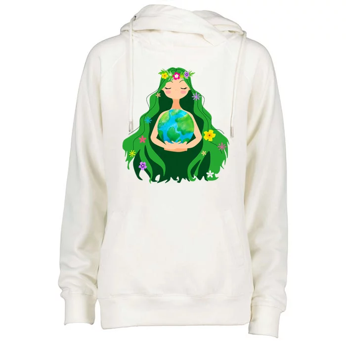 Flower Earth Mother Figure Cute Womens Funnel Neck Pullover Hood