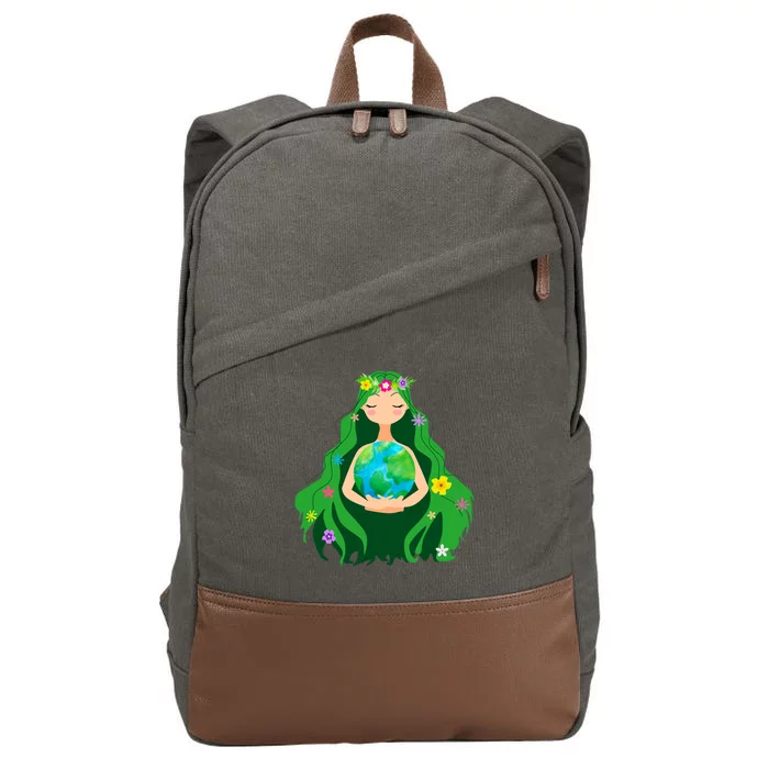 Flower Earth Mother Figure Cute Cotton Canvas Backpack