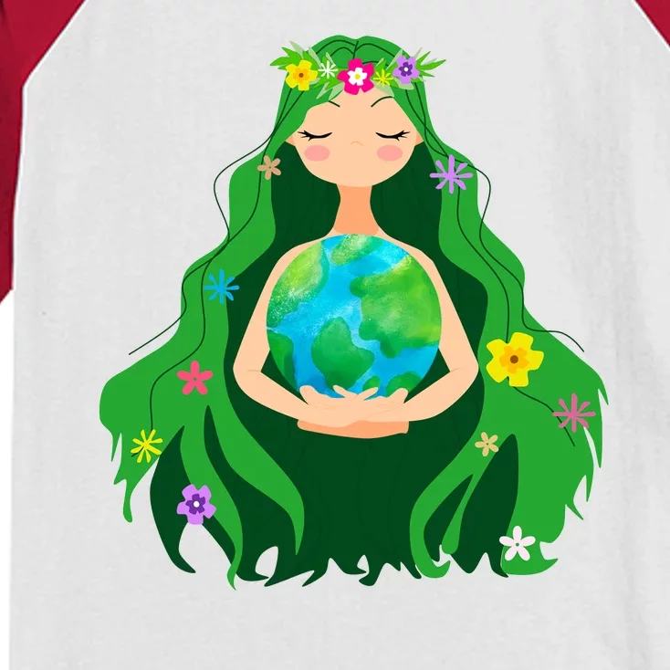 Flower Earth Mother Figure Cute Kids Colorblock Raglan Jersey