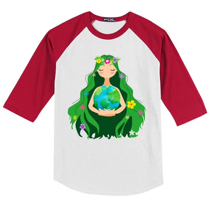 Flower Earth Mother Figure Cute Kids Colorblock Raglan Jersey