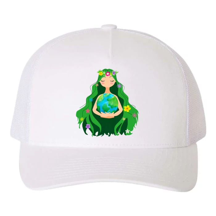 Flower Earth Mother Figure Cute Yupoong Adult 5-Panel Trucker Hat