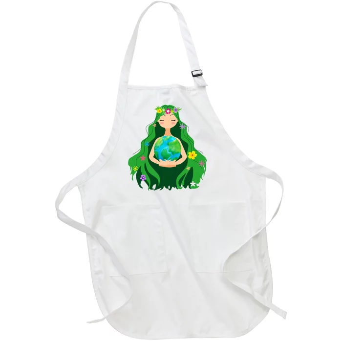 Flower Earth Mother Figure Cute Full-Length Apron With Pocket