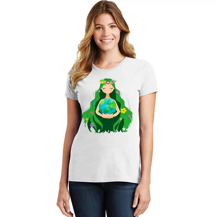 Flower Earth Mother Figure Cute Women's T-Shirt