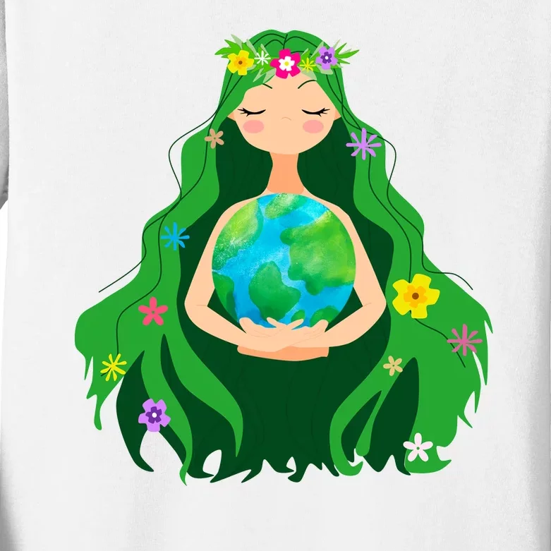 Flower Earth Mother Figure Cute Kids Long Sleeve Shirt