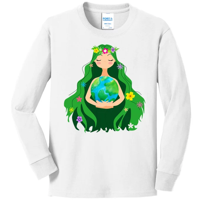 Flower Earth Mother Figure Cute Kids Long Sleeve Shirt