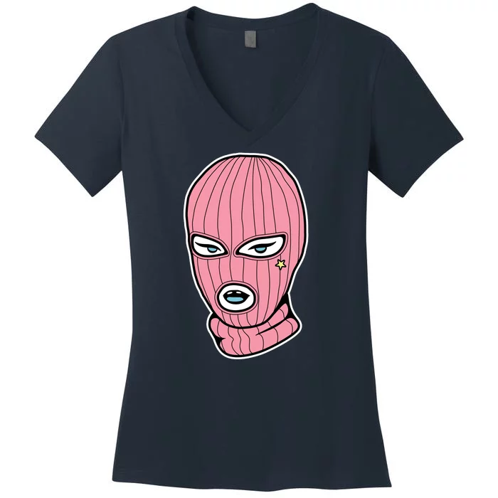 Female Pink Ski Women's V-Neck T-Shirt