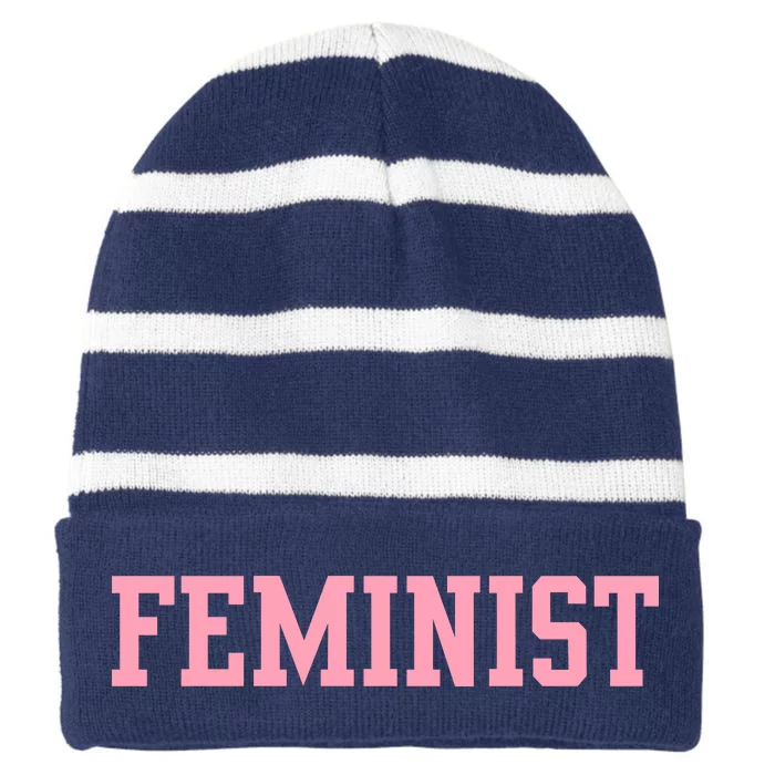 Feminist Striped Beanie with Solid Band