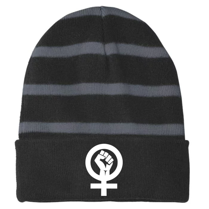 Feminist Womens Rights Feminism Symbol Striped Beanie with Solid Band