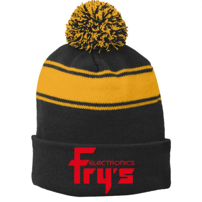 FryS Electronics Nostalgic Stripe Pom Pom Beanie