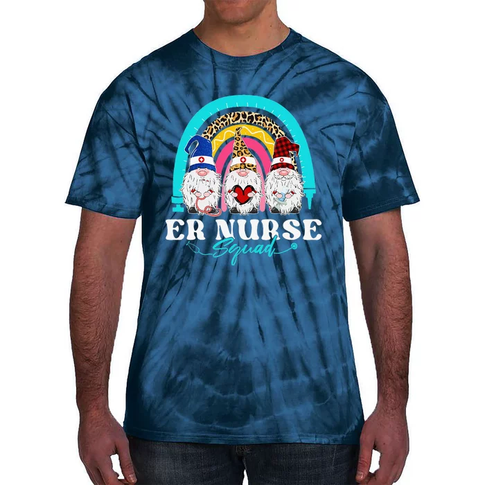 Funny ER Nurse Squad Leopard Rainbow Gnomies Nurses Day Tie-Dye T-Shirt