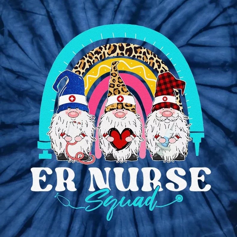 Funny ER Nurse Squad Leopard Rainbow Gnomies Nurses Day Tie-Dye T-Shirt