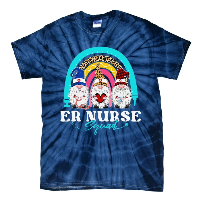 Funny ER Nurse Squad Leopard Rainbow Gnomies Nurses Day Tie-Dye T-Shirt