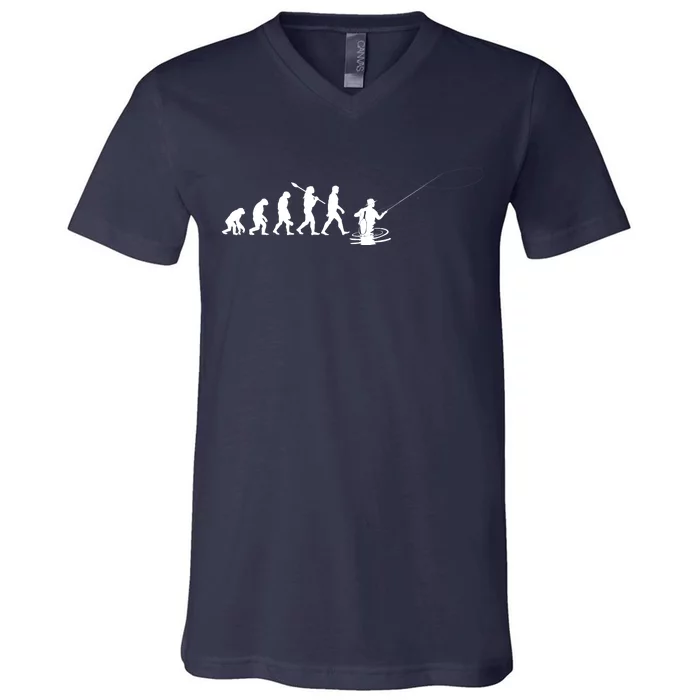 Funny Evolution Of Man Fly Fishing V-Neck T-Shirt