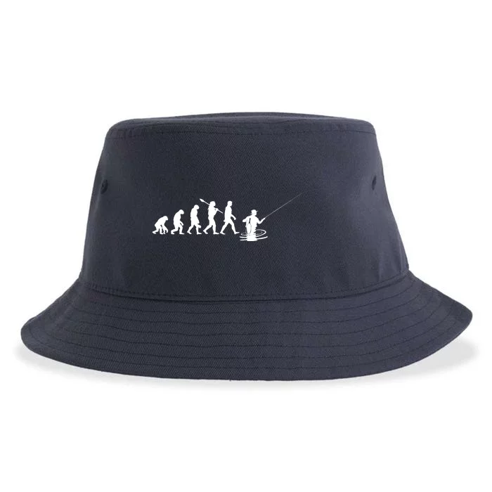 Funny Evolution Of Man Fly Fishing Sustainable Bucket Hat