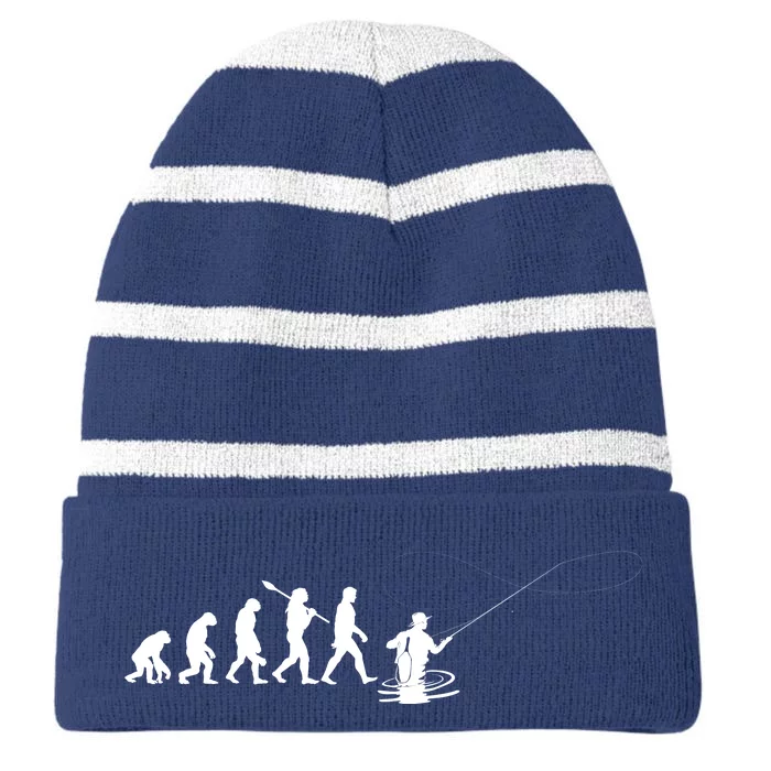 Funny Evolution Of Man Fly Fishing Striped Beanie with Solid Band