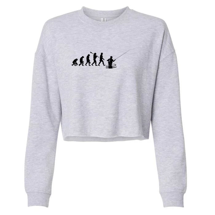 Funny Evolution Of Man Fly Fishing Cropped Pullover Crew