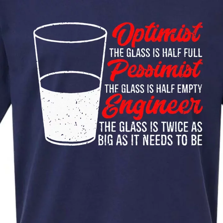 Funny Engineer Optimist Pessimist Glass Engineer Sueded Cloud Jersey T-Shirt