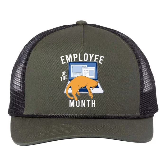 Funny Employee Of The Month Sleepy Cat Laptop Retro Rope Trucker Hat Cap