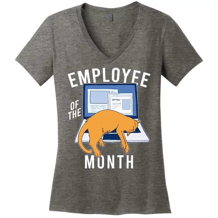 Funny Employee Of The Month Sleepy Cat Laptop Women's V-Neck T-Shirt