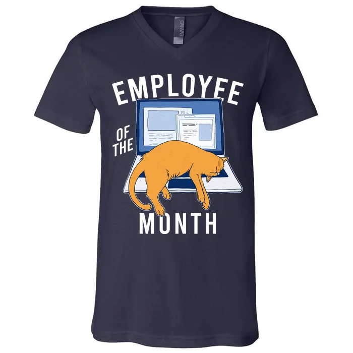 Funny Employee Of The Month Sleepy Cat Laptop V-Neck T-Shirt