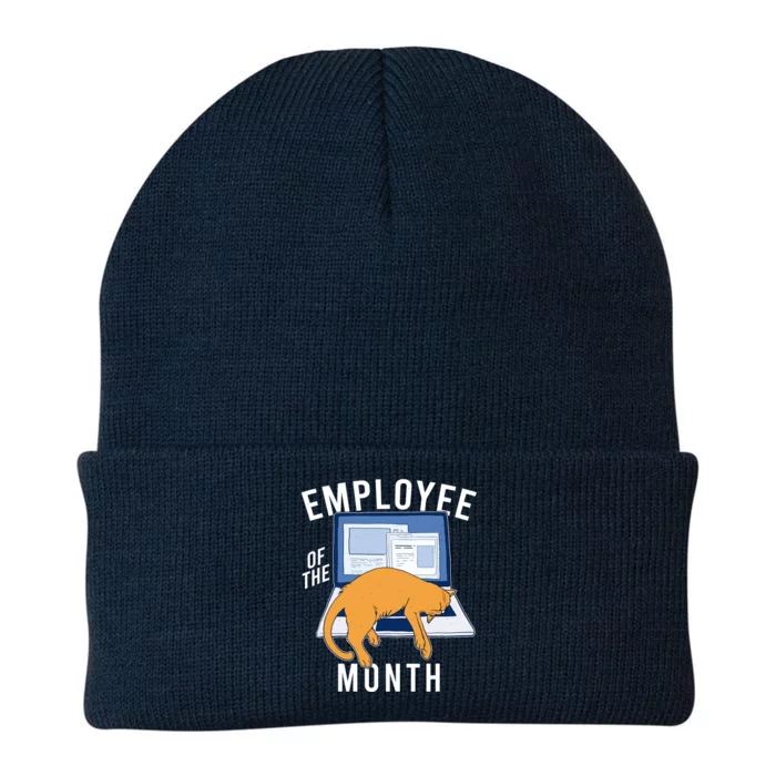 Funny Employee Of The Month Sleepy Cat Laptop Knit Cap Winter Beanie