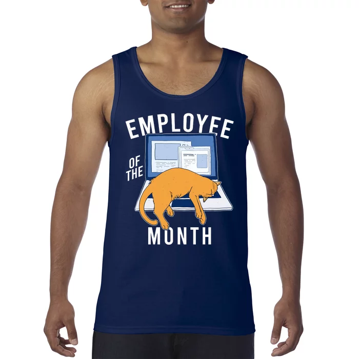 Funny Employee Of The Month Sleepy Cat Laptop Tank Top