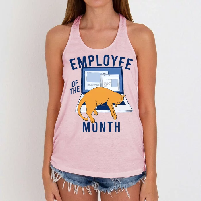 Funny Employee Of The Month Sleepy Cat Laptop Women's Knotted Racerback Tank