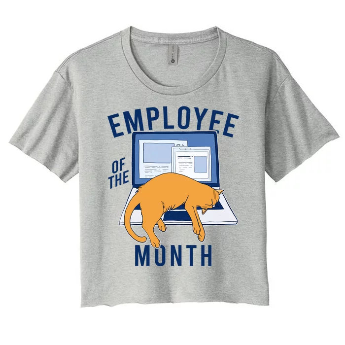 Funny Employee Of The Month Sleepy Cat Laptop Women's Crop Top Tee