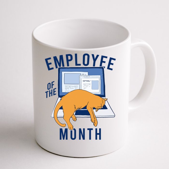 Funny Employee Of The Month Sleepy Cat Laptop Front & Back Coffee Mug