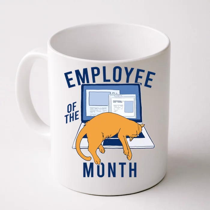 Funny Employee Of The Month Sleepy Cat Laptop Front & Back Coffee Mug