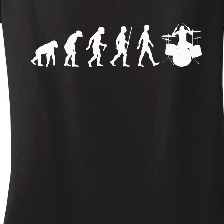 Funny Evolution Of Drummer Drumming Gifts For Drummers Women's V-Neck T-Shirt