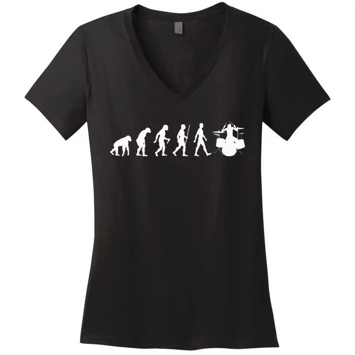 Funny Evolution Of Drummer Drumming Gifts For Drummers Women's V-Neck T-Shirt