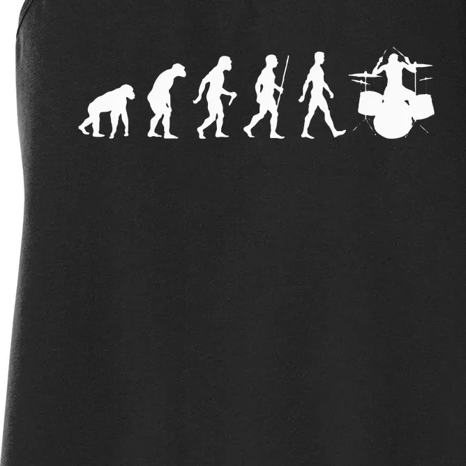 Funny Evolution Of Drummer Drumming Gifts For Drummers Women's Racerback Tank