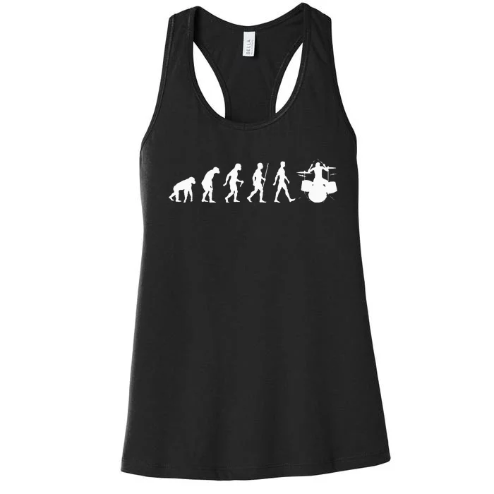 Funny Evolution Of Drummer Drumming Gifts For Drummers Women's Racerback Tank