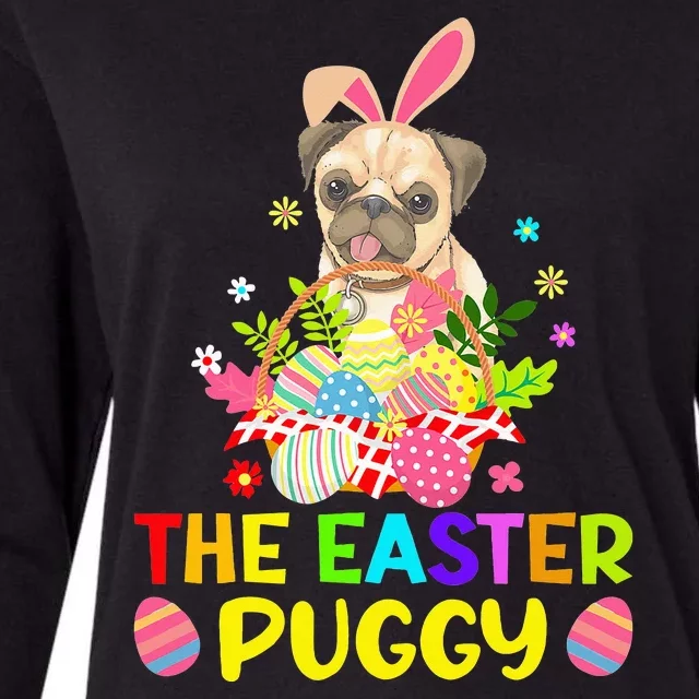 Funny Easter Pug Rabbit Ears Eggs Basket Dogs Womens Cotton Relaxed Long Sleeve T-Shirt