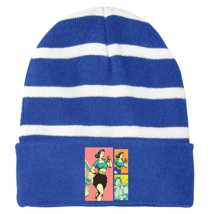 Fitness Enthusiasts Pop Art Cardio Lover Mom Gift Striped Beanie with Solid Band