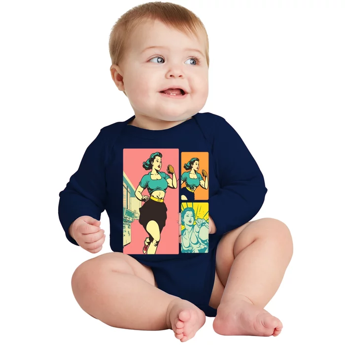 Fitness Enthusiasts Pop Art Cardio Lover Mom Gift Baby Long Sleeve Bodysuit