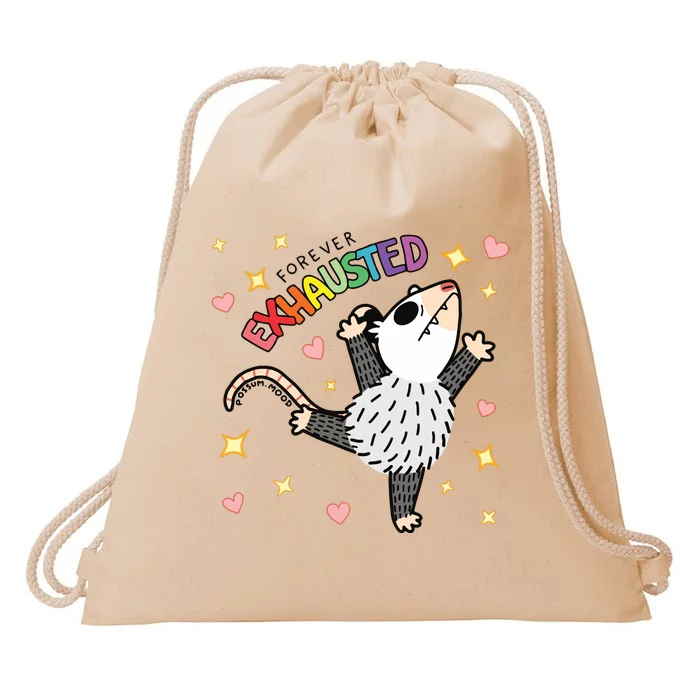 Forever Exhausted Possum Mood Drawstring Bag