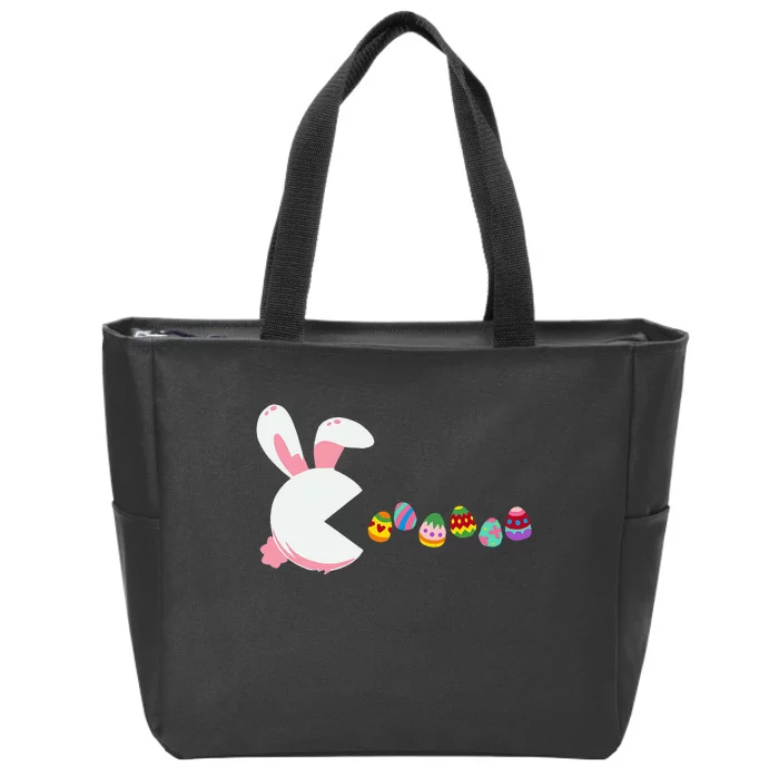 Funny Easter Rabbit Eating Eggs,Easter Bunny Egg Zip Tote Bag