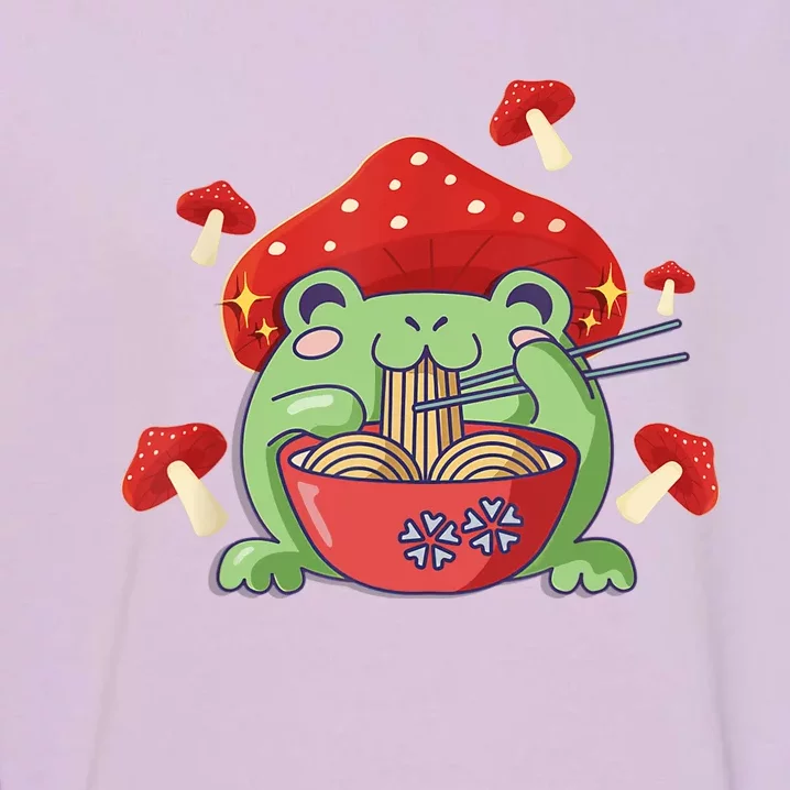 Frog Eating Ra Anime Japanese Noodles Cute Frog Lover Garment-Dyed Sweatshirt