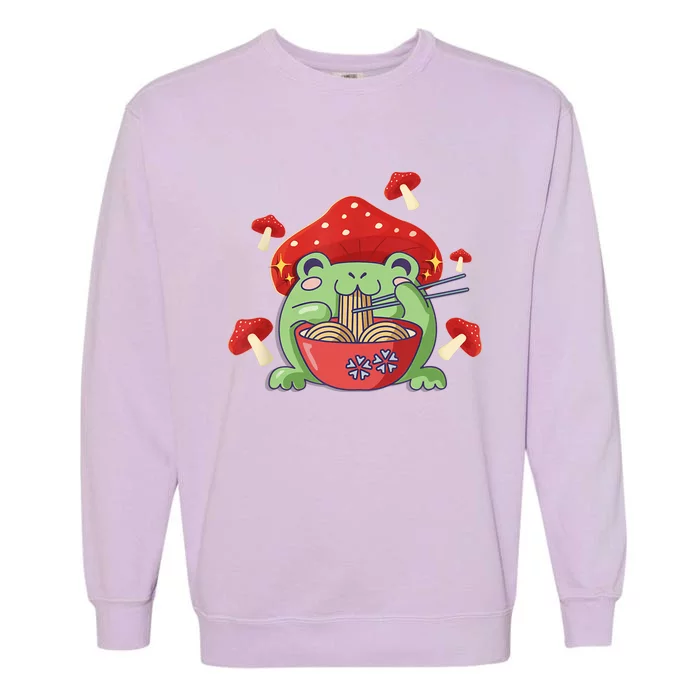 Frog Eating Ra Anime Japanese Noodles Cute Frog Lover Garment-Dyed Sweatshirt