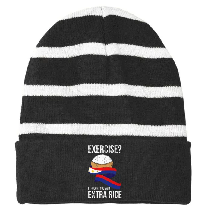 Funny Extra Rice Filipino Pinoy Filipina Pinay Philippines Striped Beanie with Solid Band