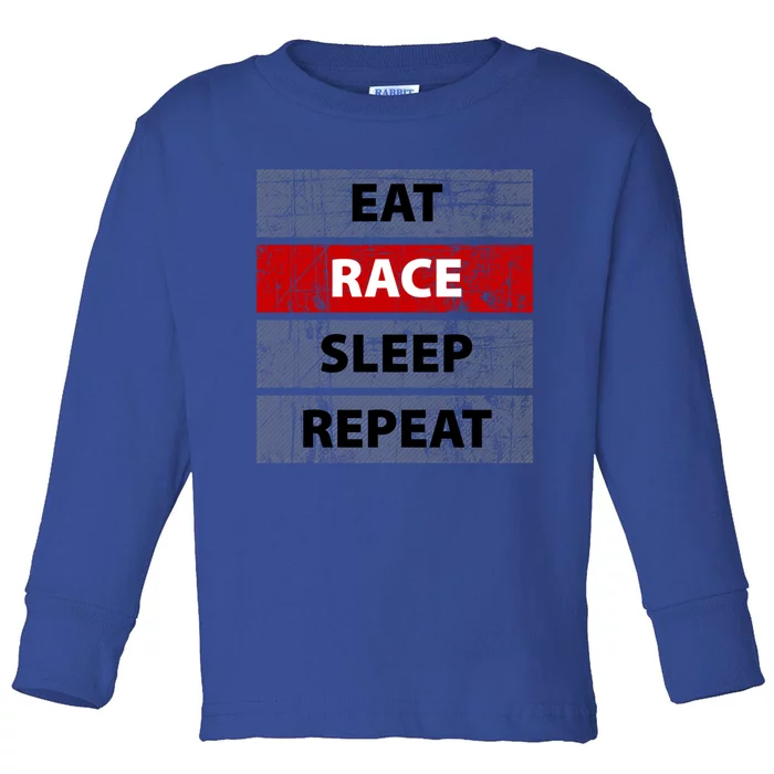 Funny Eat Race Sleep Repeat Vintage Retro Drag Racing Car Gift Toddler Long Sleeve Shirt