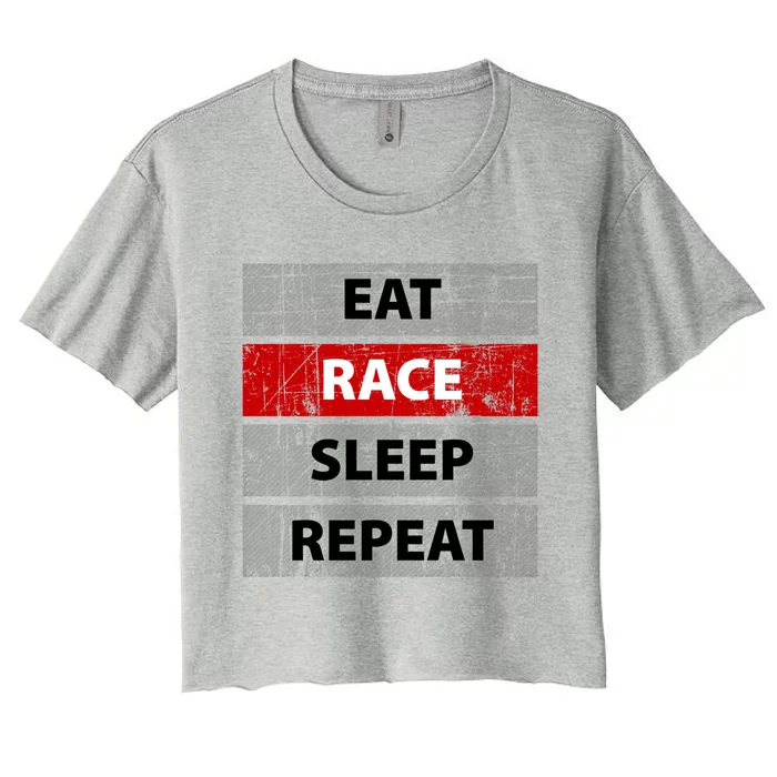 Funny Eat Race Sleep Repeat Vintage Retro Drag Racing Car Gift Women's Crop Top Tee