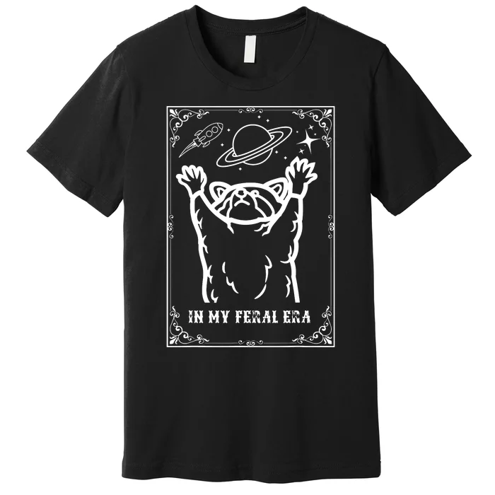 Feral Era Raccoon Cosmic Adventure Design Premium T-Shirt