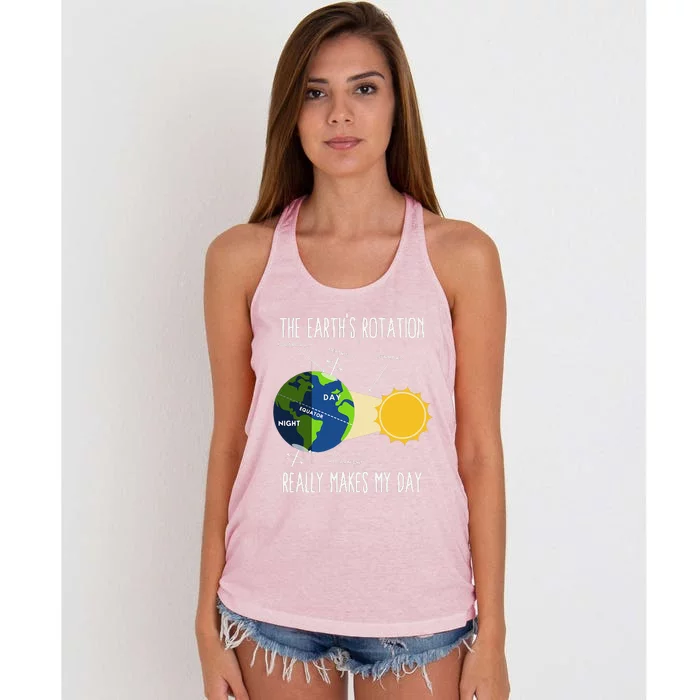 Funny Earth Rotation Earth Day Science Teacher Women's Knotted Racerback Tank