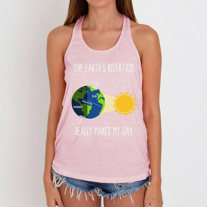 Funny Earth Rotation Earth Day Science Teacher Women's Knotted Racerback Tank